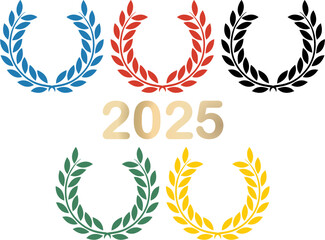 Five laurel wreaths on white background	
