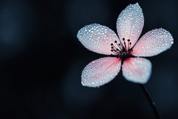 Delicate blossom adorned with morning dew in twilight. Generative AI