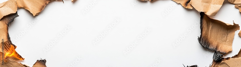 Poster torn and burned paper frame with blank space for text or images
