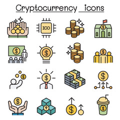 Cryptocurrency icon set in thin line style