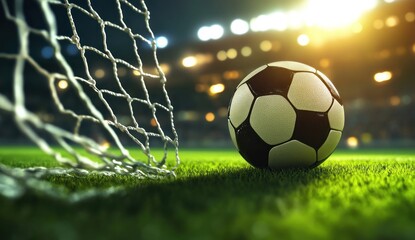 Fototapeta premium Soccer Ball at Night Stadium Goal