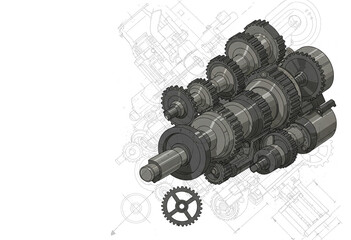  Car automatic transmission gear part on workbench at garage or repair factory station for fix service or maintenance. Vehicle part detail. Complex industrial mechanism copy space background.