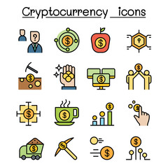Cryptocurrency icon set in thin line style