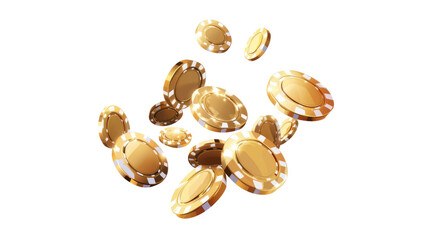 Golden casino chips falling, cut out