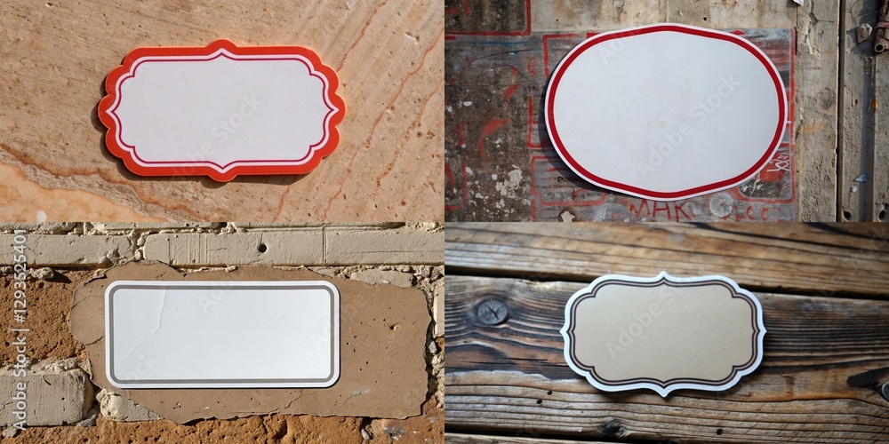 Poster four different signs with a white background and red border. the first sign is a square with a white