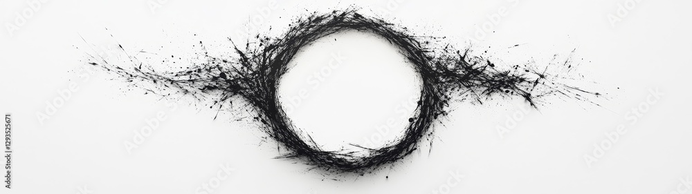 Poster abstract circle design with black twigs on white background