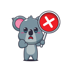 Koala cartoon vector illustration with wrong sign