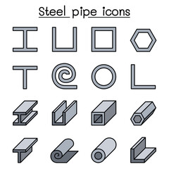 Steel Pipe icons set in thin line style