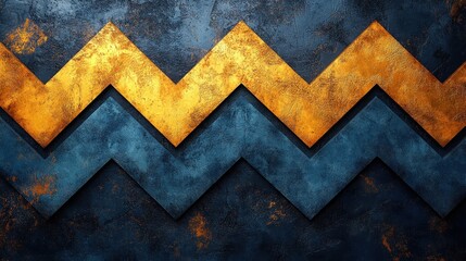 Rustic Zigzag Pattern, Dark Blue & Gold