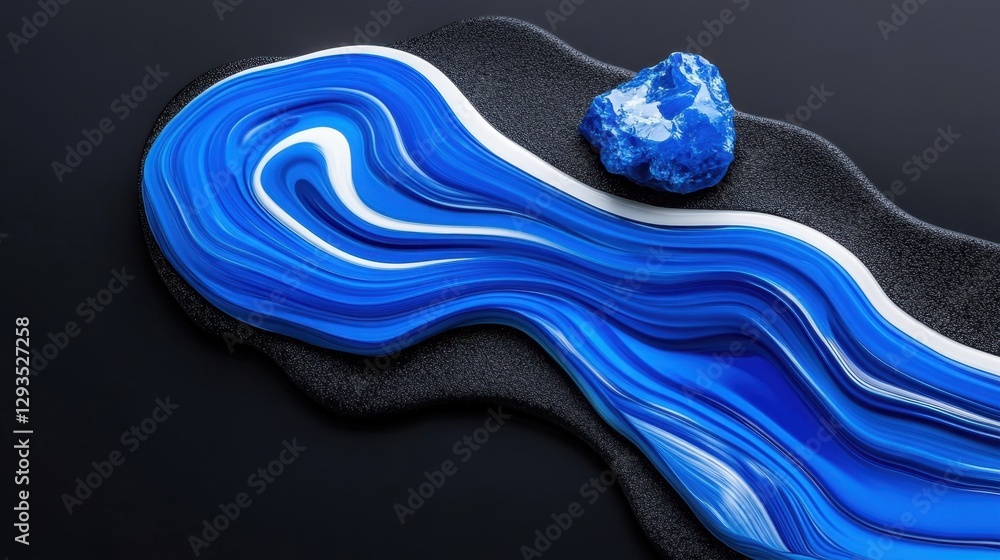 Poster sapphire cascade background with flowing gemstone texture and liquid rock pattern