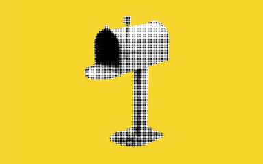 Collage of a halftone mailbox on a vibrant yellow background evoking nostalgia and a sense of communication
