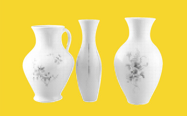 Vibrant collage featuring halftone vases in striking yellow backdrop celebrating artistic expression and creativity