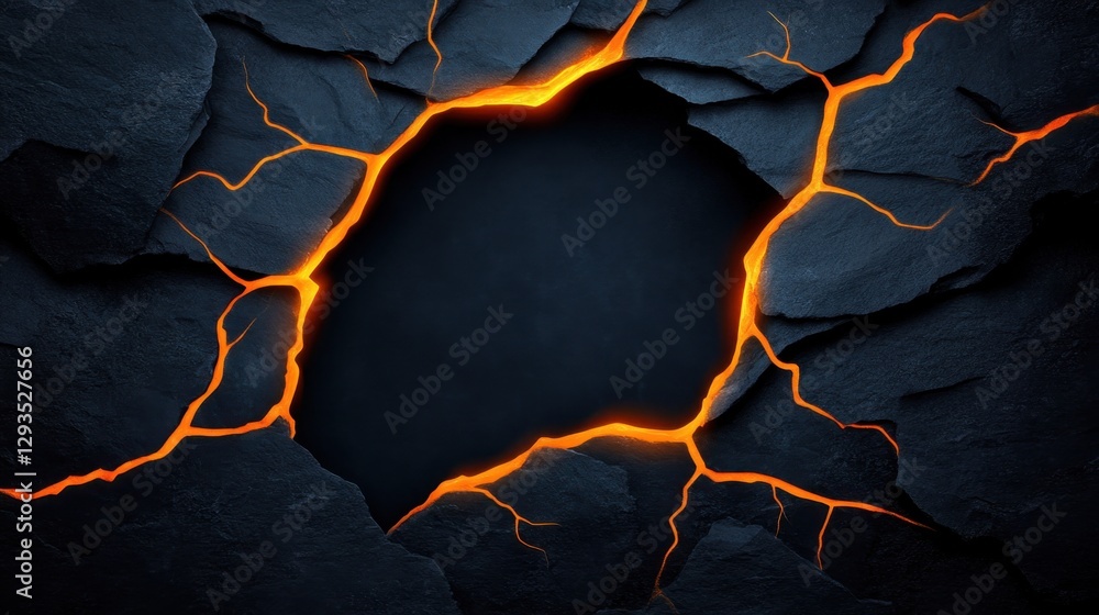 Poster underworld abyss background with charred rock texture and molten crack pattern