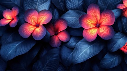 Obraz premium Vivid flowers in dark tropical foliage