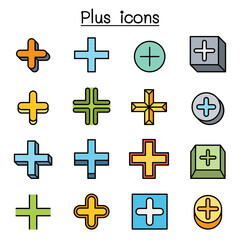 Fototapeta premium Plus, Positive , Cross Add icon set in thin line style