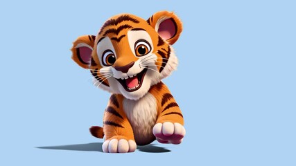 Adorable cartoon tiger cub animation, 4K video