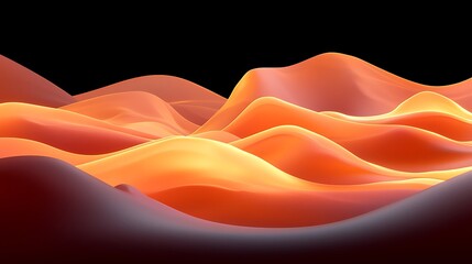 Fototapeta premium Abstract orange wave landscape, glowing dark background, digital art, website design