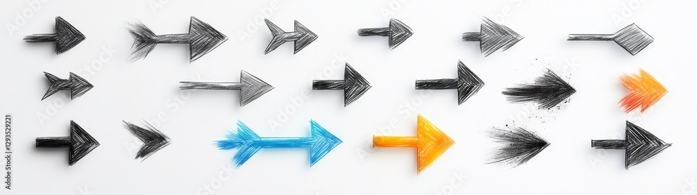 Poster diverse arrows in different colors and styles on white background