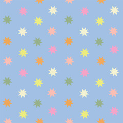 Seamless star pattern featuring hand drawn, a playful and modern geometric design ideal for textiles, wallpapers, and stationery.