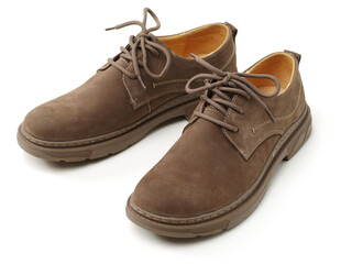 Brown leather man's shoes isolated on white background