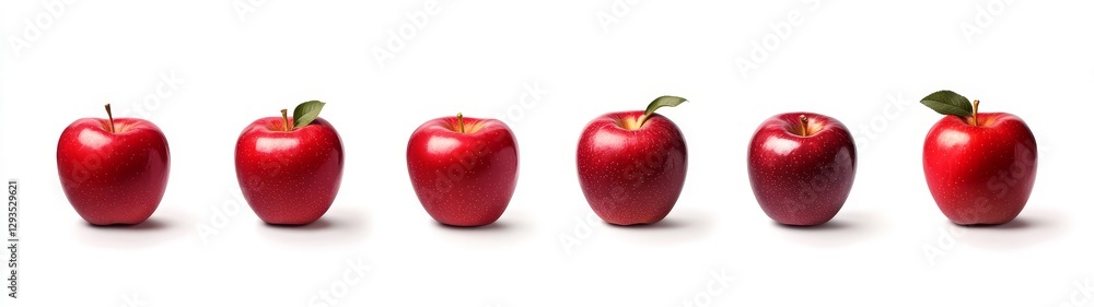 Poster fresh red apples in a row on white background display