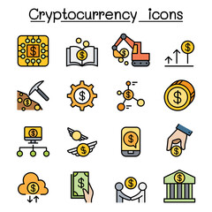Cryptocurrency icon set in thin line style
