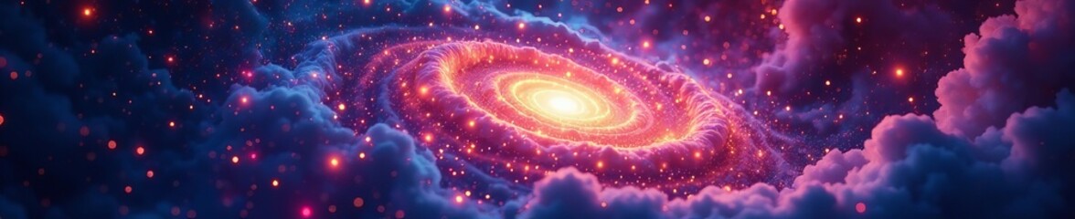 Obraz premium Glowing stars in colorful spiral galaxy with cosmic dust clouds, galaxy, science