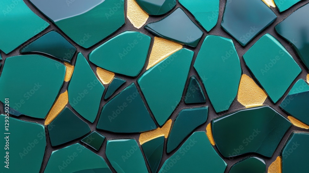 Poster emerald green background with crystal rock texture and fractured gemstone pattern