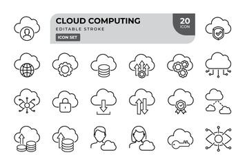 Cloud Computing Icon Set Featuring 20 Editable Stroke Design Elements