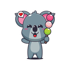 Koala cartoon vector illustration eating dango