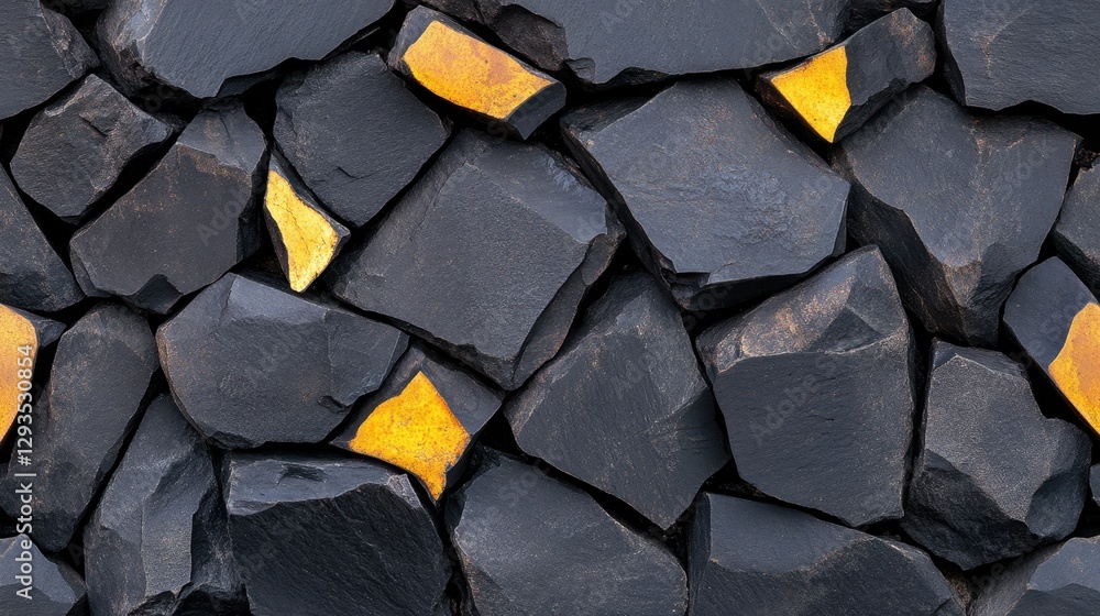 Poster basalt black background with volcanic rock texture and fractured pattern