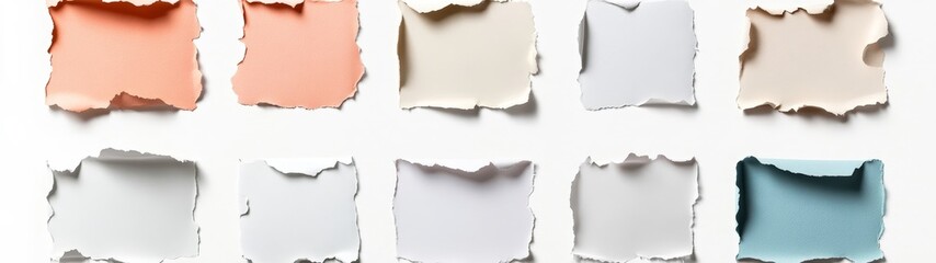 Fototapeta premium Torn Paper Edges in Various Colors on White Background Display