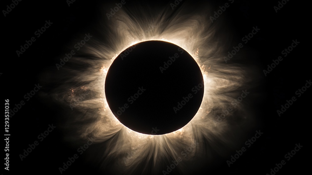 Poster solar eclipse with a glowing corona, symbolizing celestial power and awe