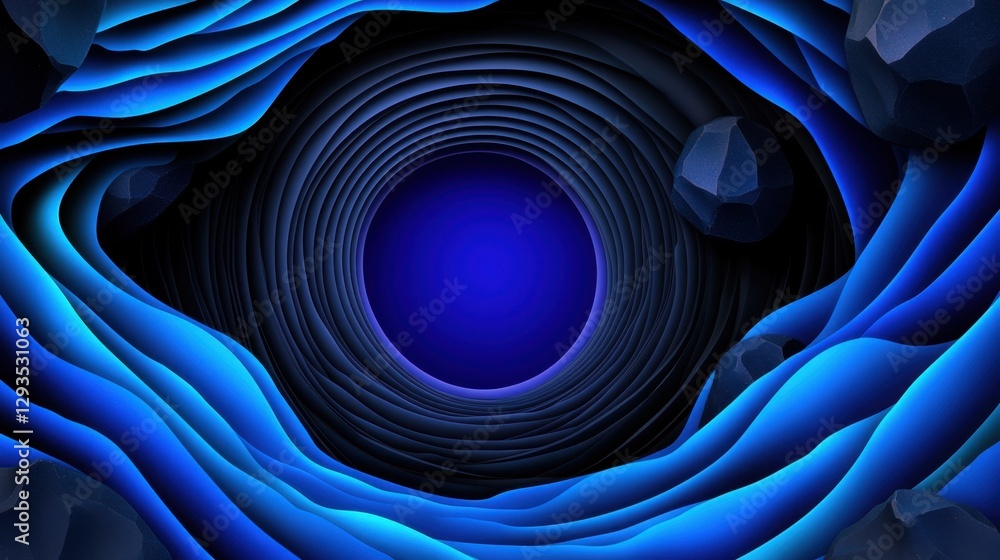 Poster galactic navy background with asteroid belt texture and orbital swirl pattern