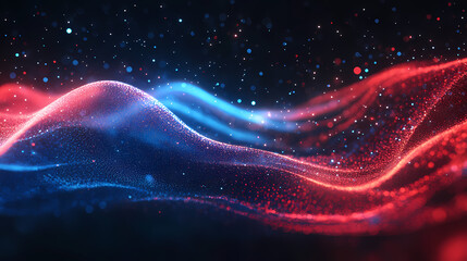 Obraz premium Blue and red wave lines with glowing dots