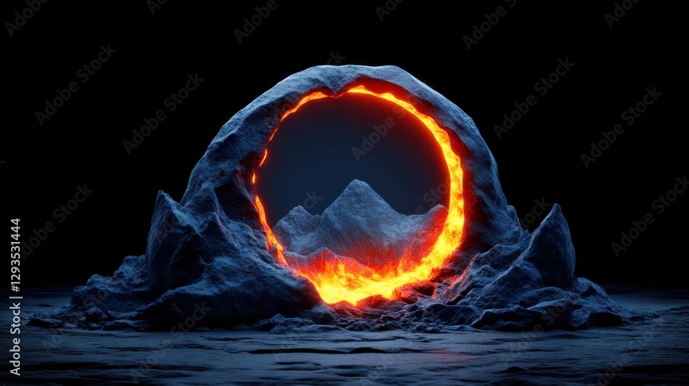 Poster eclipse shadow background with molten obsidian texture and glowing ember pattern