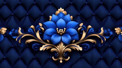 Royal indigo background with brocade fabric texture and baroque pattern
