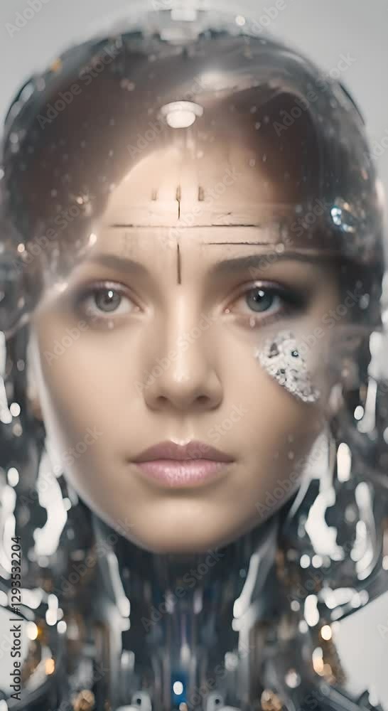 Aufkleber artificial intelligence digital technology human mind person face advanced ai technology and machine