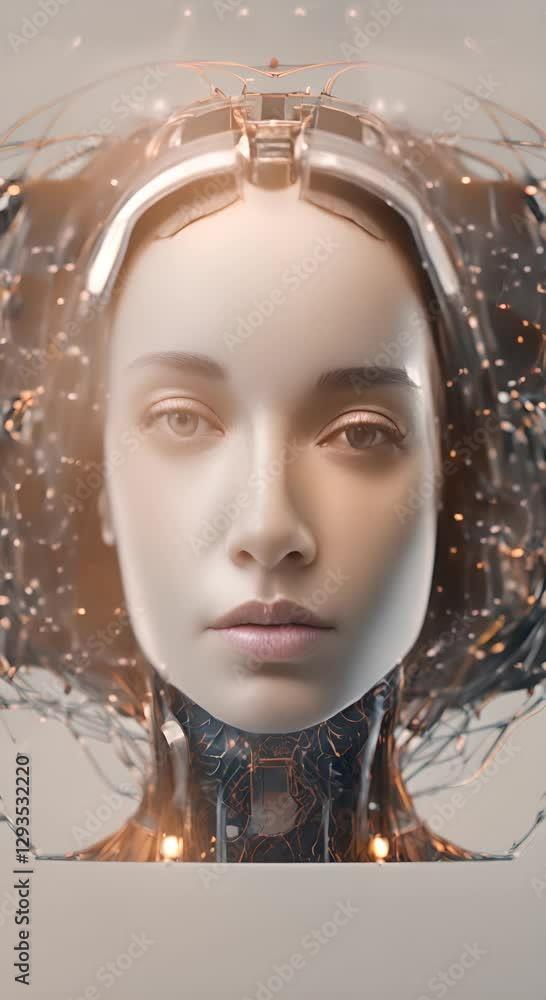Poster artificial intelligence digital technology human mind person face advanced ai technology and machine