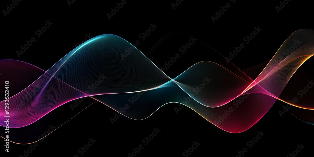 Poster a sleek and modern abstract background featuring smooth, undulating waves of iridescent colors. the 
