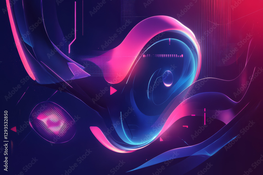 Poster technology, abstract, background displaying a dynamic explosion of glowing geometric shapes and futu