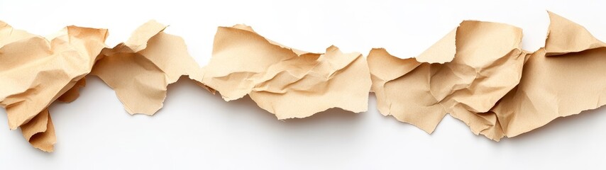 Crumpled and Torn Brown Paper Texture on White Background