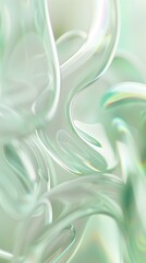 A minimalist, tranquil artwork with soft green and muted gray tones. Blurred light effects and fluid organic shapes enhance the modern aesthetic.