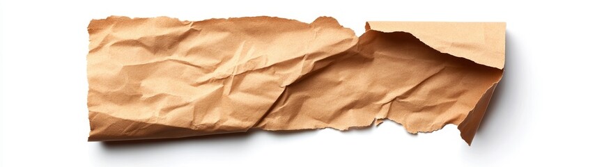 Obraz premium Crumpled Brown Paper Sheet Isolated on White Background for Design