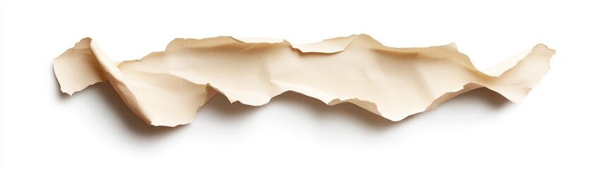 Crumpled Beige Paper Texture Isolated on White Background