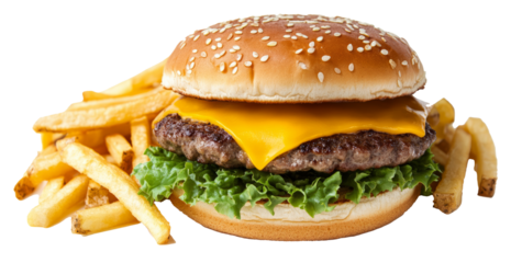 Delicious burger and French potato fries, cut out