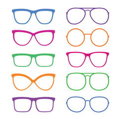 Set of colorful eyeglasses, sunglasses, glasses