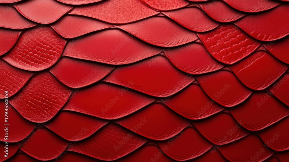 Poster a close up of a red leathery pattern with a snake-like design. the pattern is made of leather and ha