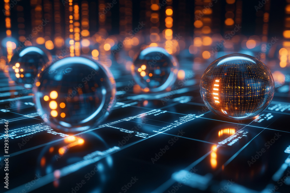 Poster technology, abstract, background illustrating a cybernetic future with luminous data streams flowing