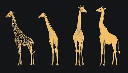 Naklejka premium Golden Giraffes on Black Background